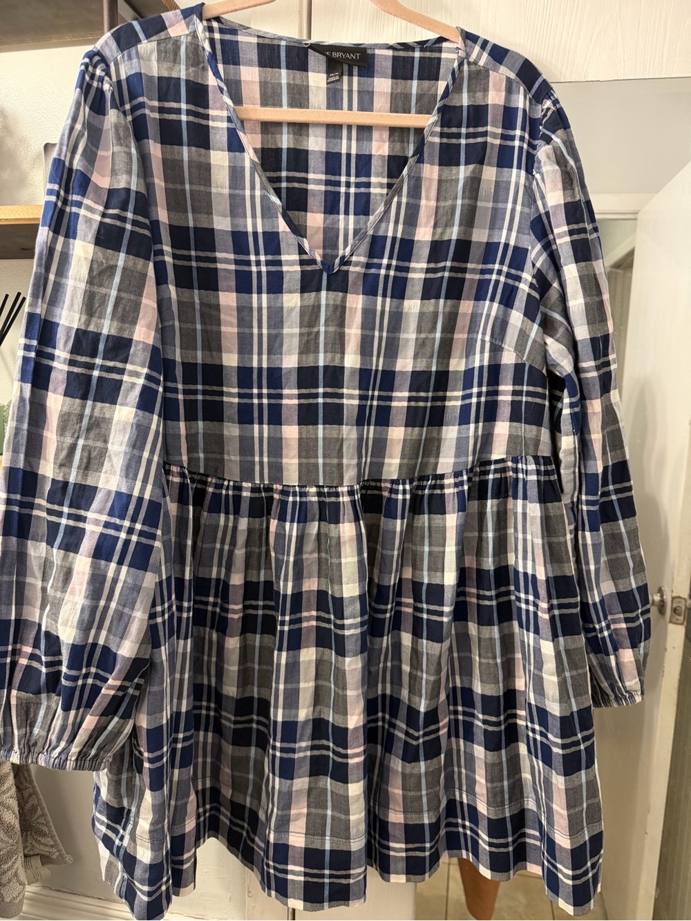 Lane Bryant Navy, Pink and White Plaid Tunic
